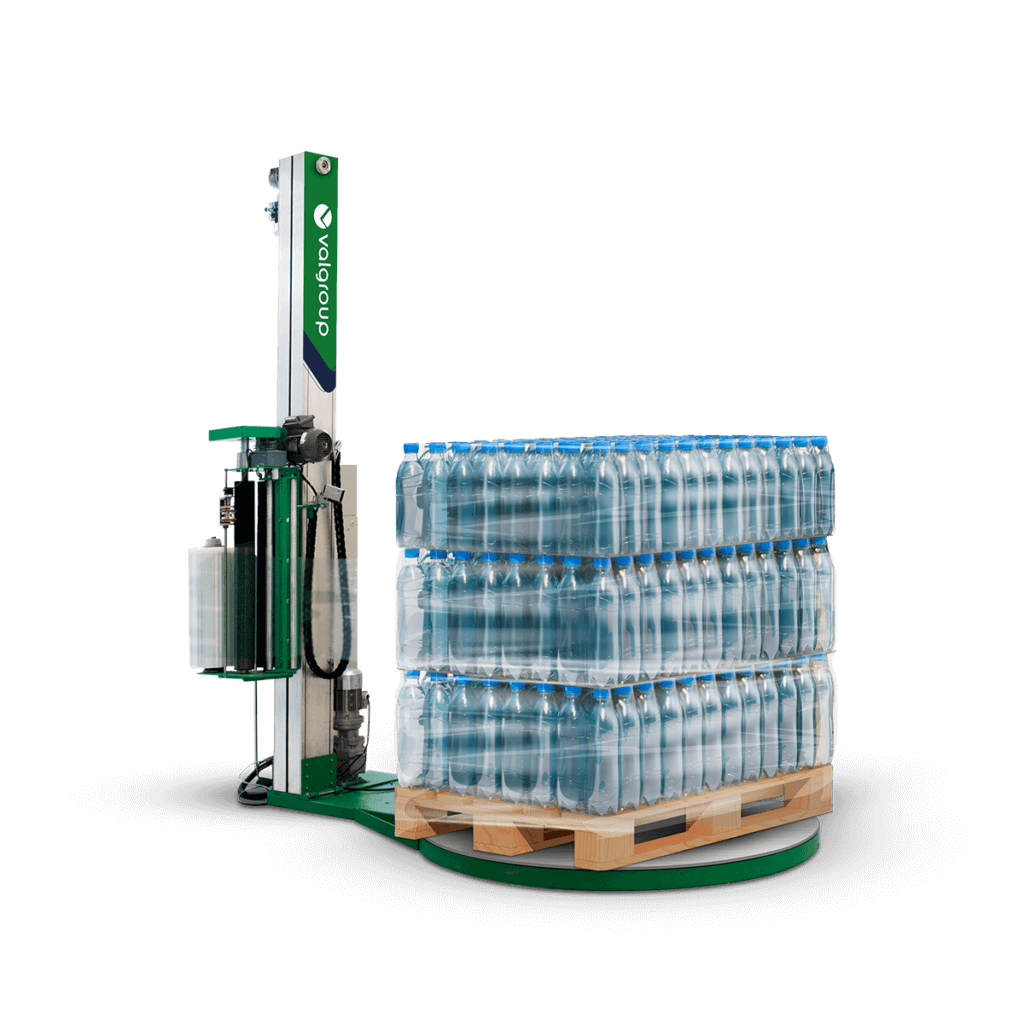 Valgroup HP-88 pallet wrapper with water bottle pallet wrapped in stretch film